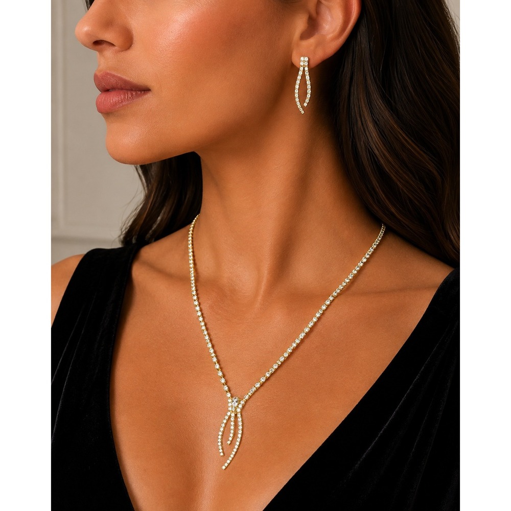 Gold Crystal Necklace Earrings Set Formal Jewelry Made with Swarovski Crystal